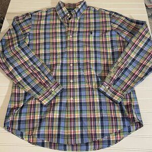 Ralph Lauren Shirt Mens Large Blue Plaid Custom Fit Long Sleeve Casual Button